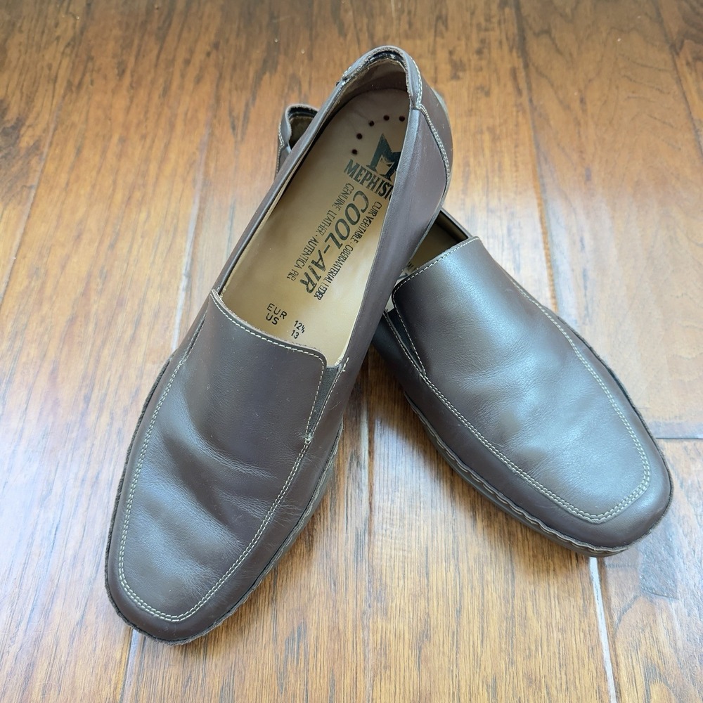 Mephisto Mens Size 13 US Brown Leather Cool Air Slip On Driving Loafer Shoes